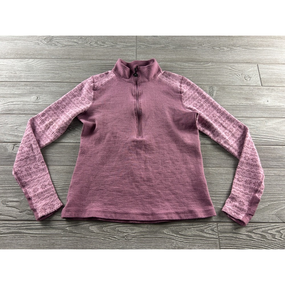 Terramar Merino Woolskins 1/4 Zip Pullover Thumb Hole Top Pink Snowflake Small